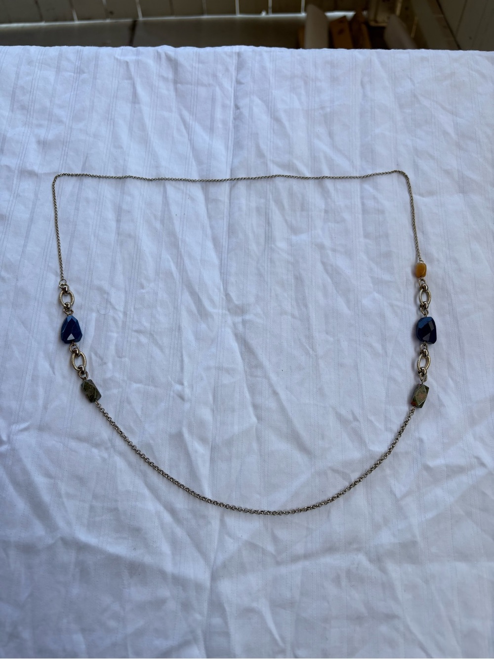 Blue Beaded Long Chain Necklace